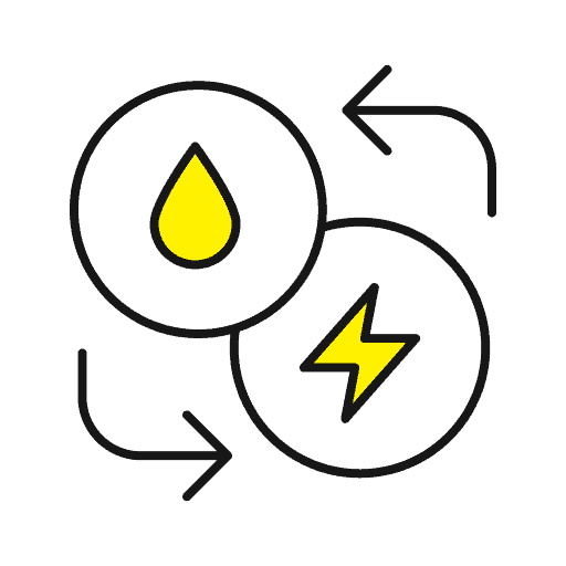 Electrical system maintenance with water and lightning symbols.