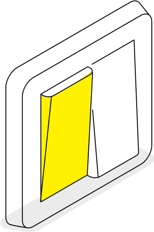 Electrical switch with yellow and white toggles for lighting control.