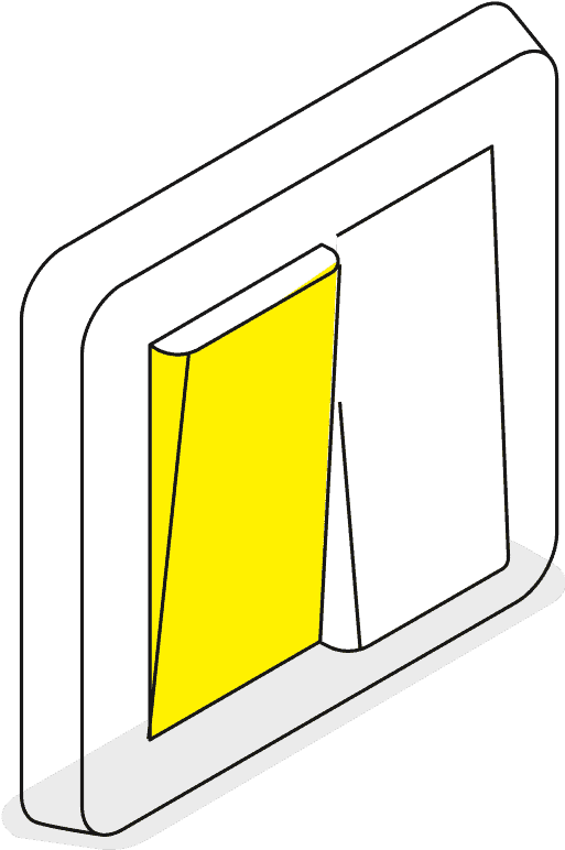 Electrical switch with yellow and white toggles for lighting control.