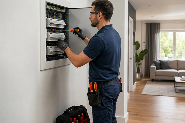Electrician Upgrading Home Electrical Panel in Lancaster CA Living Room