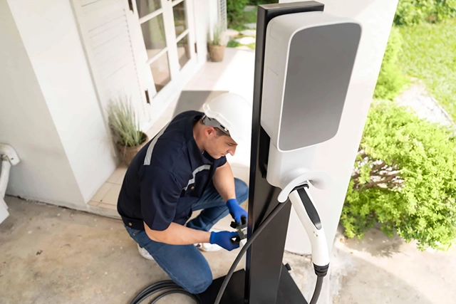 Electrician Installing EV Charger at Residential Home